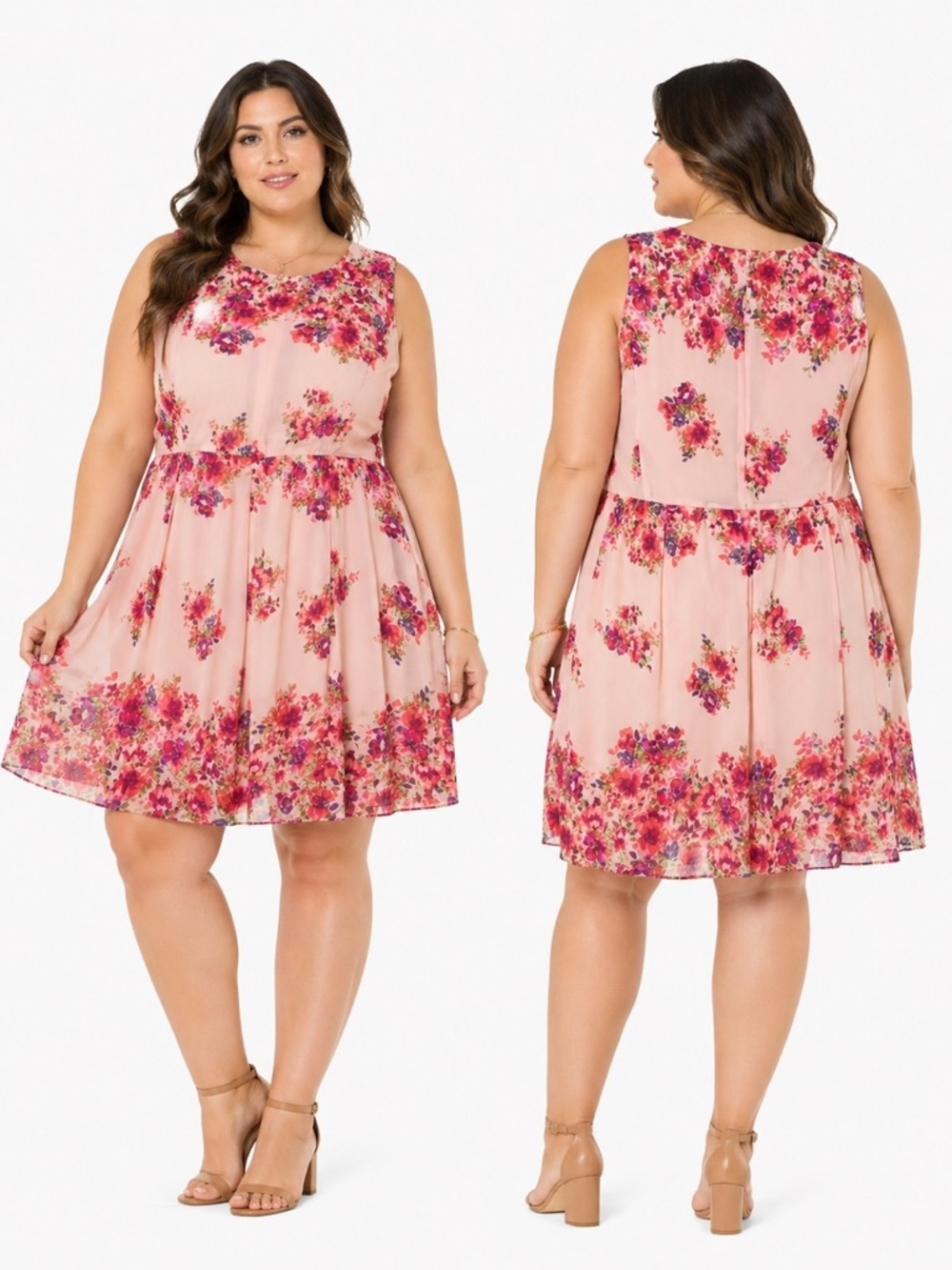 Roaman’s Pink & Floral Coquette‎ Girl Sleeveless Crewneck Chiffon Mini Dress 28W